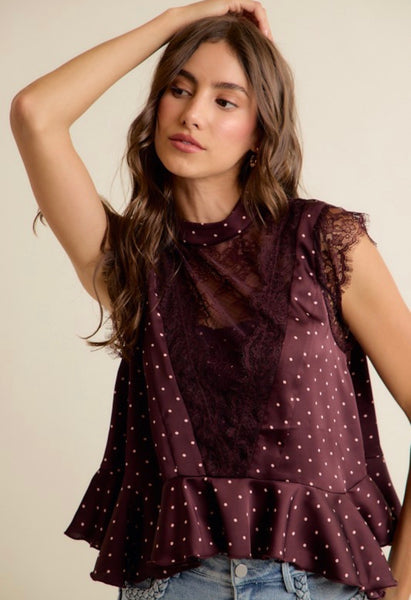 Wine/Pink Polka Dot Lace Blouse
