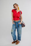 Free People Gemma Embroidered Top High Risk Red