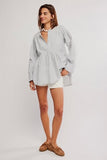 Free People Alana Linen Tunic Blue & White Combo