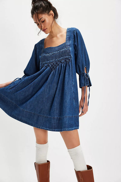 Free People Sonora Denim Mini Dress Midnight Rinse