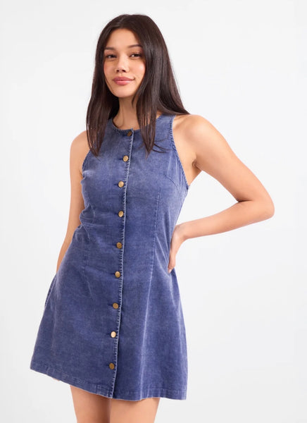 Washed Navy Buttoned Mini Dress