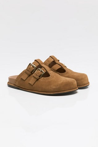Free People Shoreditch Buckle Mule Camel Suede