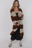 Brown Camel Bubble Sleeve Stripe Duster