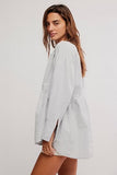 Free People Alana Linen Tunic Blue & White Combo