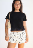Black Lace Trim Short Sleeve Top