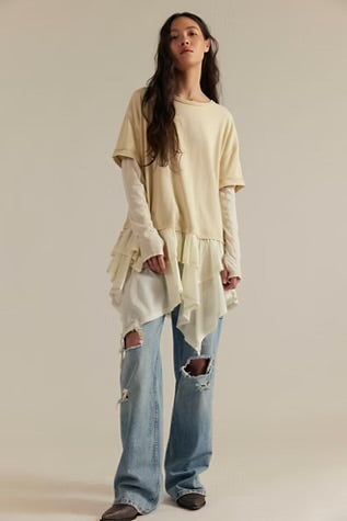Free People Tattered Love Tee Summer Sand Combo