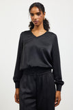 Black Long Sleeve V Neck Ribbed Band Top