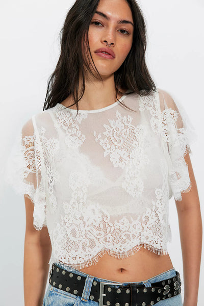 Free People Lunar Ash Lace Top Clean Ivory