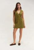 Olive V Neck Suede Shift Mini Dress