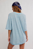 Free People All Love Stripe Pocket Tee Blissful Blue Combo