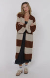 Brown Camel Bubble Sleeve Stripe Duster