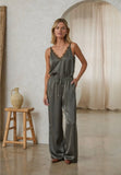 Olive Satin Straight Leg Pants