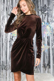 Brown Pintuck Detail Body Con Velvet Dress