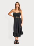Black Pintuck Lace Midi Dress