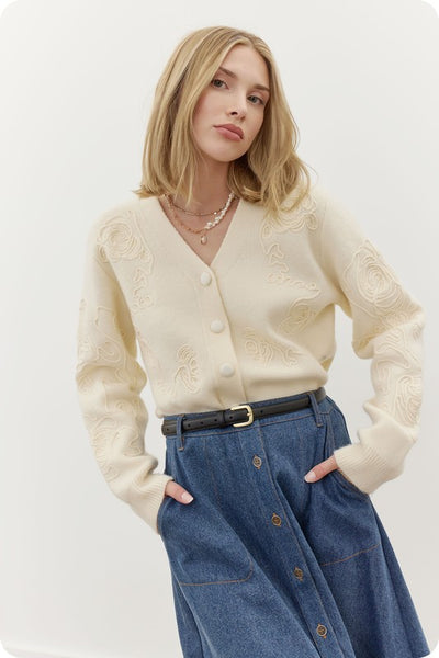 Cream Floral Embroidered Sweater