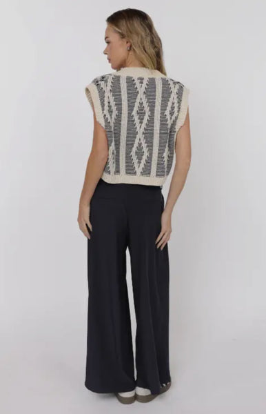 Navy Cream Cable Knit Sweater Vest