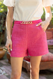 Pink Gold Chain Detail Tweed Shorts