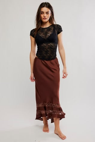 Free People Long Lost Lover 1/2 Slip Spiced Chocolate