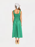 Sun Escape Shirred Waist Midi Dress Kelly Green Multi