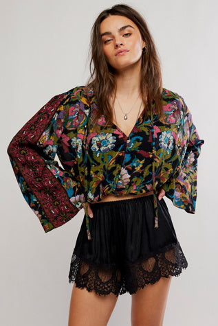 Free People Juliette Printed Blouse Black Combo