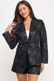 Black Notched Collar Embossed Blazer