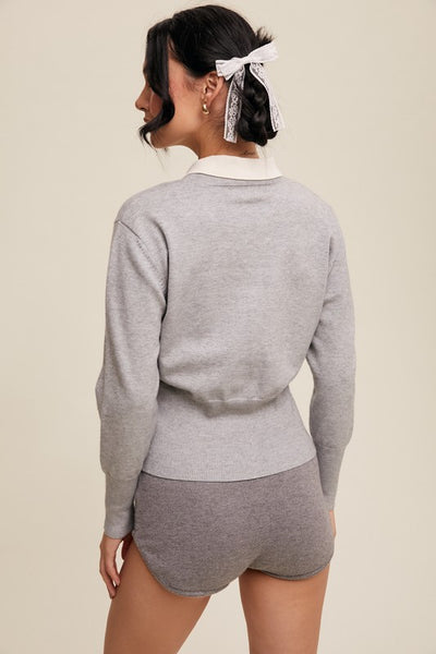 Grey Zipper Slit Fitted Knit Sweater