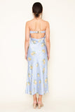 Baby Blue Floral Print Strapless Midi Dress