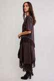 Free People Frosted Lace Layered Tee Deep Fudge