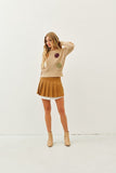 Camel Pleated Skirt Layered Shirt