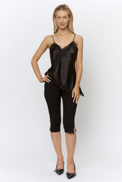 Black Lace Trim Asymmetrical Hem Top