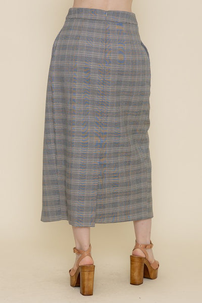 Multi Plaid Slit Maxi Skirt