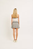 Grey/Black Bow Trim Pleated Polkadot Skirt