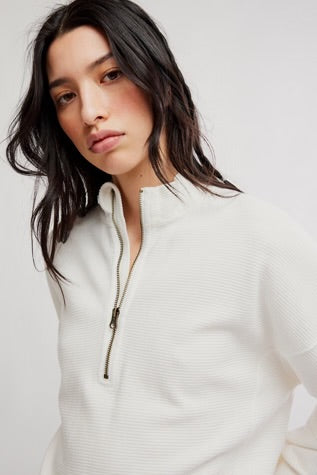 Free People Celeste Quarter Zip Clean Ivory