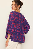 Grape-Red Floral Printed Blouse