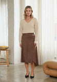 Brown Faux Suede Asymmetric Wrap Midi Skirt