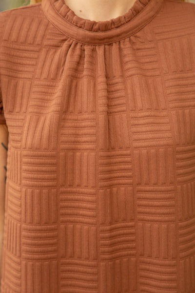 Brown Chiffon Textured Knit Dress