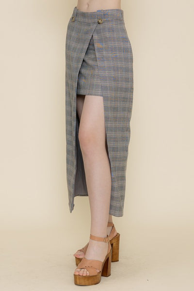 Multi Plaid Slit Maxi Skirt