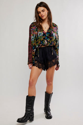 Free People Juliette Printed Blouse Black Combo