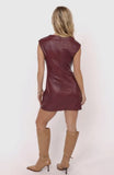 Burgundy V Neck Faux Leather Dress