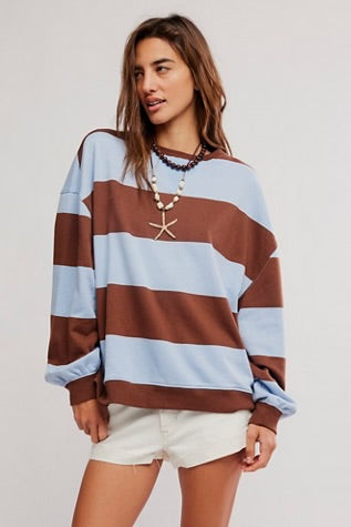 Free People Classic Stripe Crew Wide Periwinkle Combo