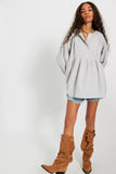 Free People Alana Linen Tunic Blue & White Combo