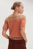 Taupe/Orange Stripe Short Sleeve Sweater Top