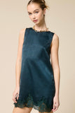 Evergreen Lace Trim Sleeveless Mini Dress