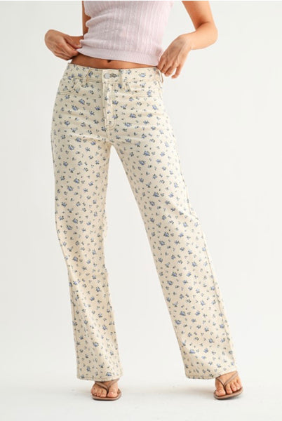 Flower Print High Rise Vintage Straight