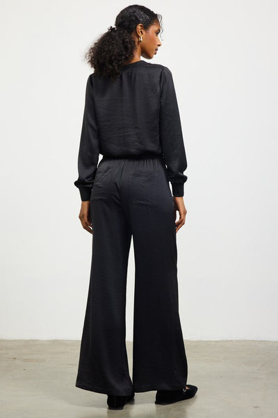 Black Elastic Waist Wide Leg Pant