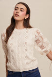 Cream Crochet Sleeve Knit Top