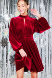 Burgundy Front Key Hole Velvet Dress