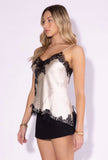 Champagne Lace Trim Asymmetrical Hem Top