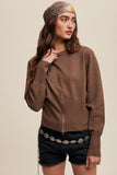 Mocha Zipper Slit Fitted Knit Sweater