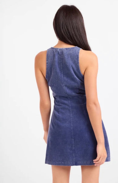 Washed Navy Buttoned Mini Dress